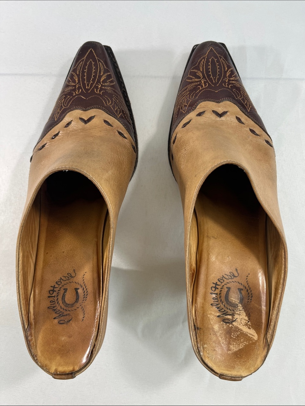 Lucchese Charlie 1 Horse Western Mules Embroidered Leather Tan Brown Wom 8 - Picture 4 of 10